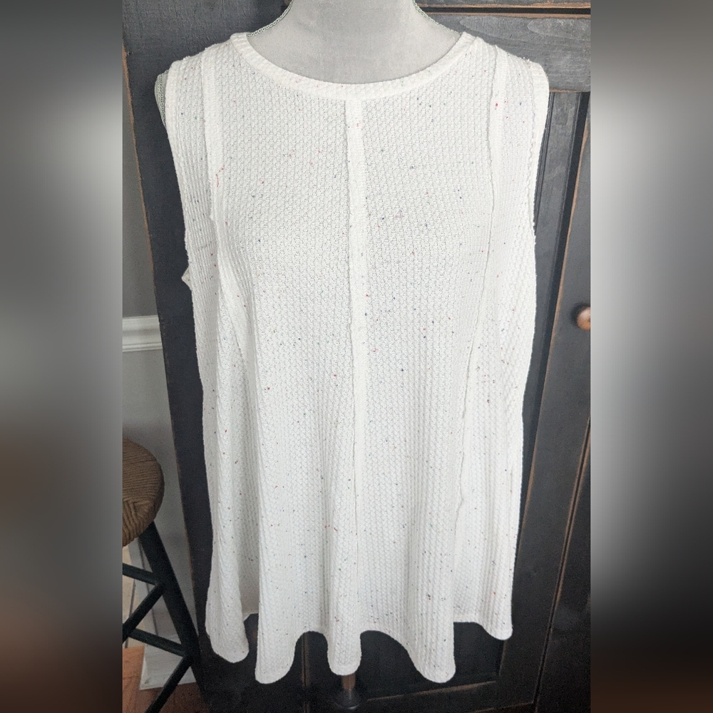 Altar'd State XL White Waffle Tunic Tank With Rainbow Flecks